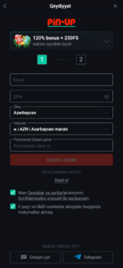 Pin-Up AZ kazinosunda necə qeydiyyatdan