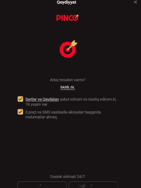 PINCO AZ kazinoda qeydiyyat